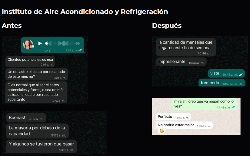 Screenshot de testimonios de clientes satisfechos