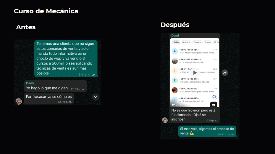Screenshot de testimonios de clientes satisfechos